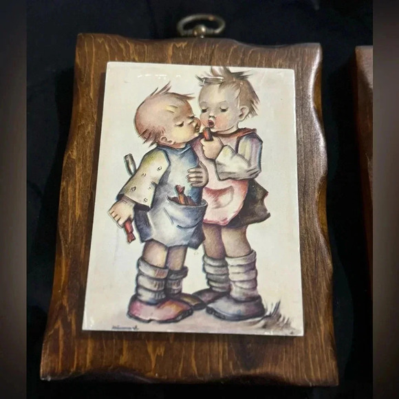 Vintage Hummel Wood Wall Plaques Made in USA German Boy & Girl Sisters Brothers - Picture 3 of 13